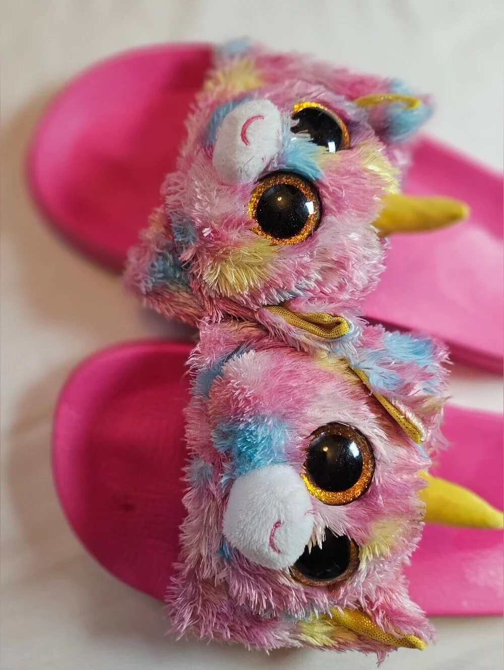 Ty Girls Pink Fantasia Unicorn Plush Fashion Pool Slide Sandal Size 4/5